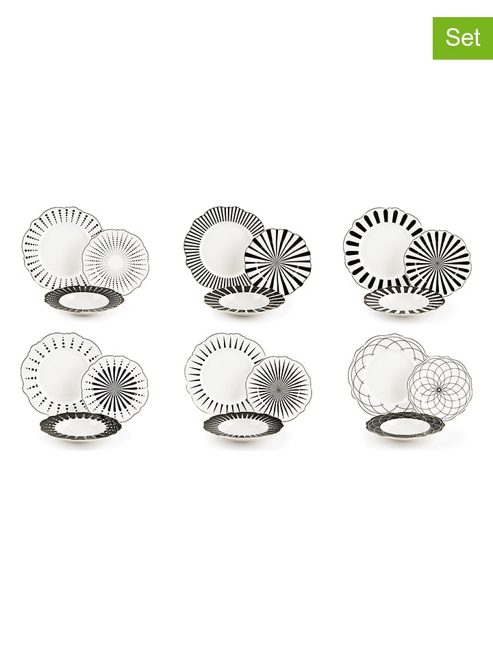 Trendy Kitchen by EXCÉLSA 18-częściowy zestaw talerzy "Alice" w kolorze czarno-białym rozmiar: onesize