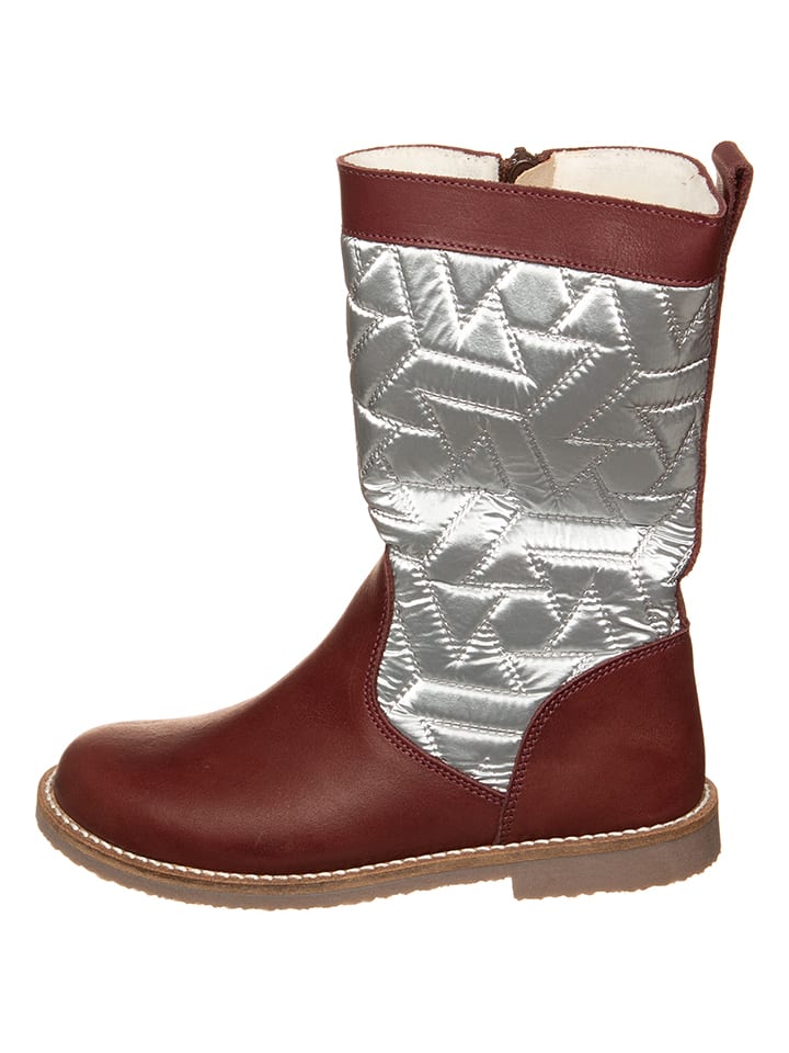 kmins Skórzane kozaki zimowe w kolorze srebrno-ciemnoczerwonym rozmiar: 34