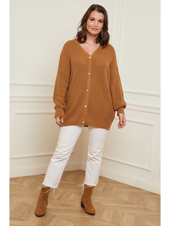 Curvy Lady Kardigan w kolorze jasnobrązowym rozmiar: 44/46