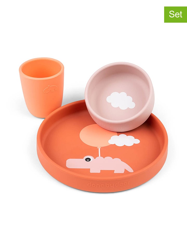 done by deer Zestaw "Papaya" w kolorze pomarańczowo-jasnorózowym do nauki jedzenia rozmiar: onesize