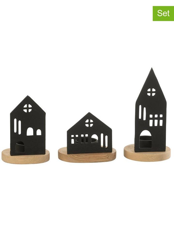 J Line Świeczniki (3 szt.) "House" w kolorze czarno-beżowym rozmiar: onesize