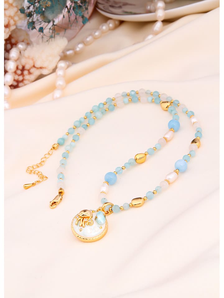 L'Atelier de Gaia Pozłacany naszyjnik perłami i opalami - dł. 50 cm rozmiar: onesize