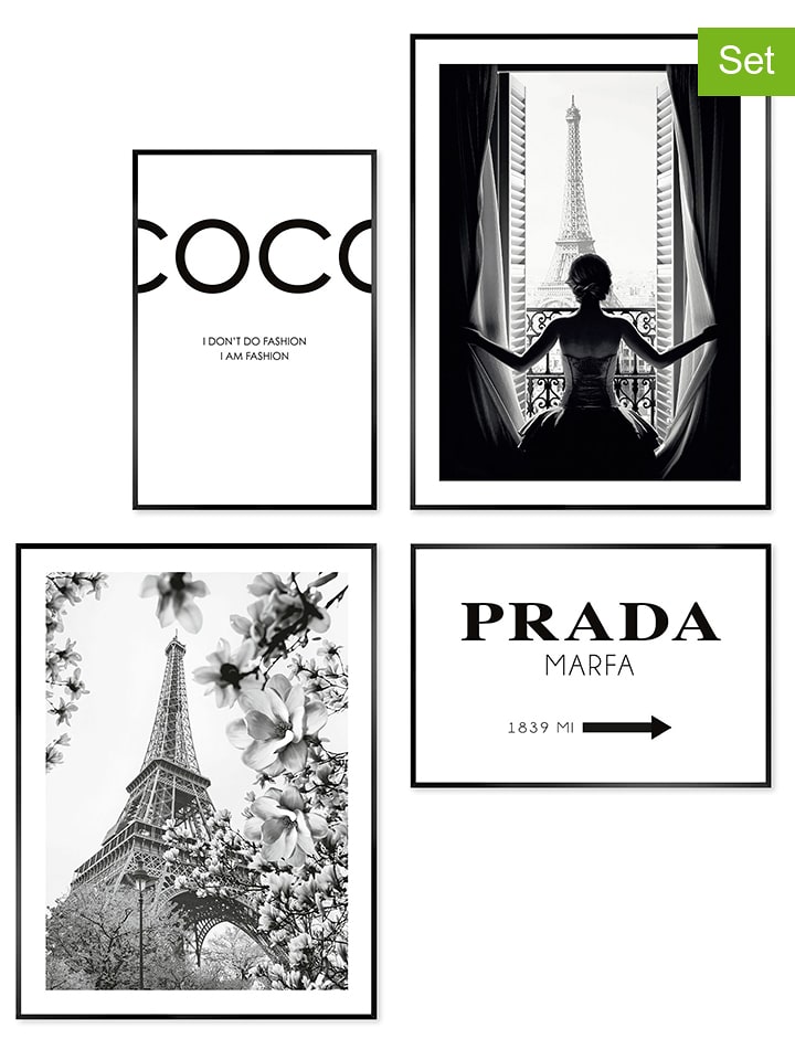 Orangewallz Druki artystyczne (4 szt.) "Paris Feelings" w ramce rozmiar: 30x40 cm