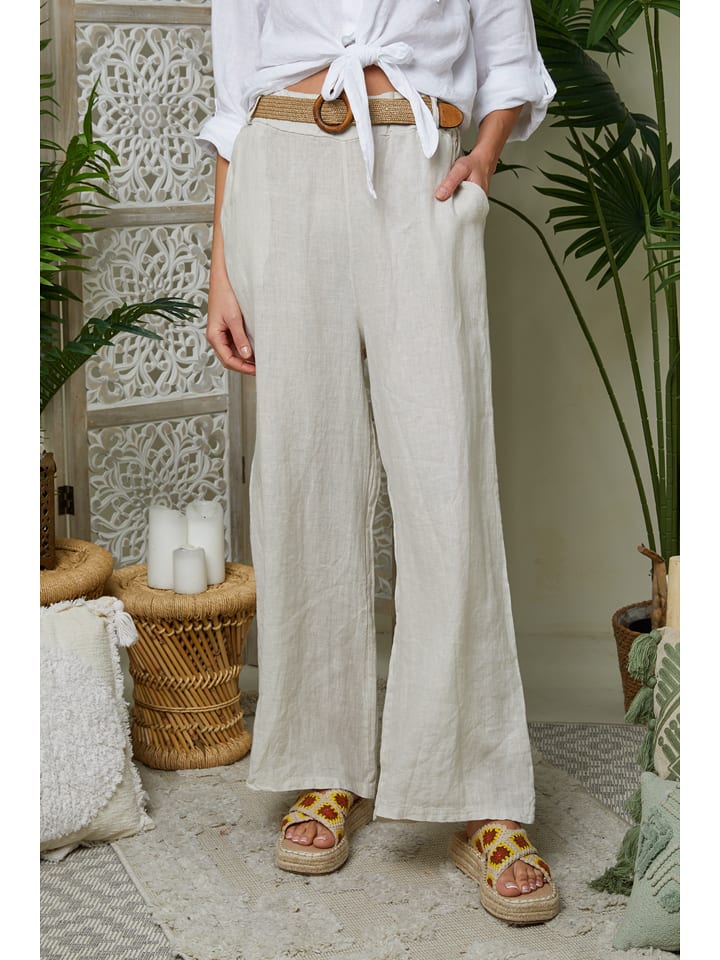 Lin Passion Lniane spodnie w kolorze beżowym rozmiar: 36/38