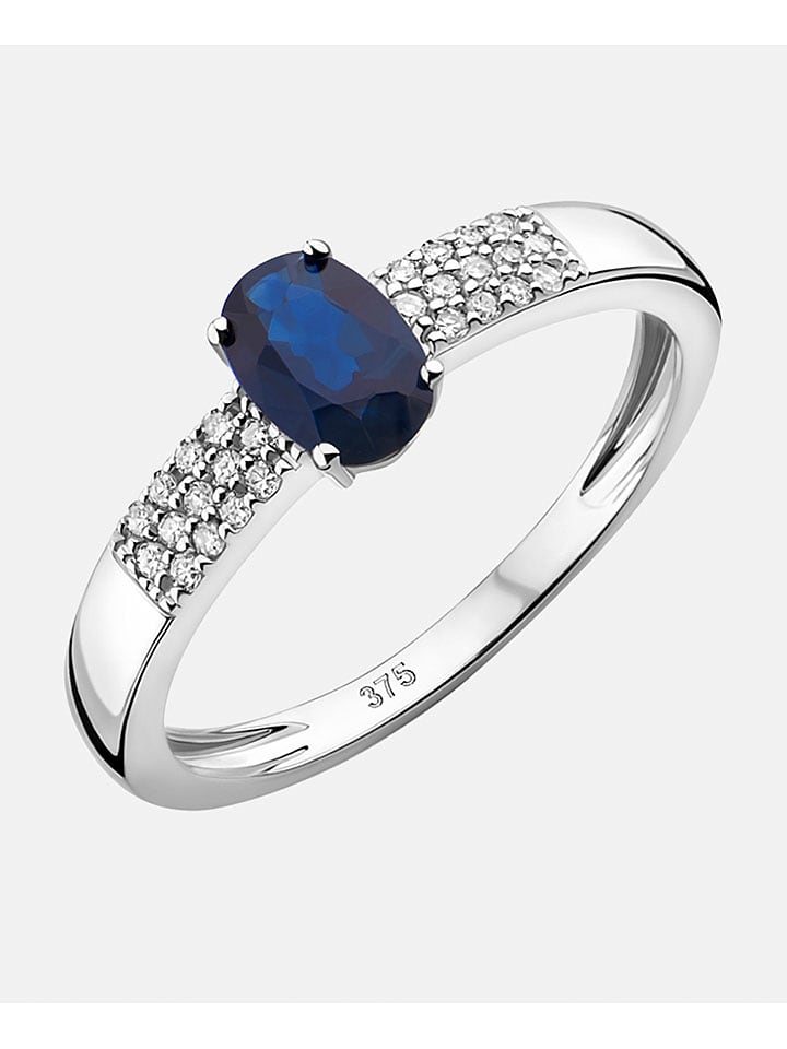 Revoni Złoty pierścionek z diamentami i szafirem rozmiar: 58