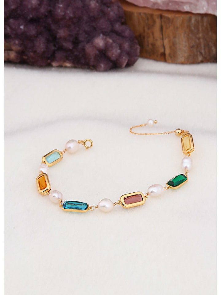 L'Atelier de Gaia Pozłacana bransoletka z perłami i cyrkoniami rozmiar: onesize