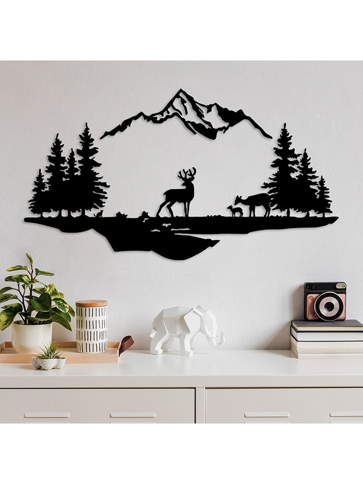ABERTO DESIGN Dekoracja ścienna "Deer And Landscape" - 70 x 38 cm rozmiar: onesize
