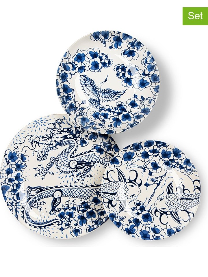 Trendy Kitchen by EXCÉLSA 18-częściowy zestaw talerzy "Zen" w kolorze biało-niebieskim rozmiar: onesize