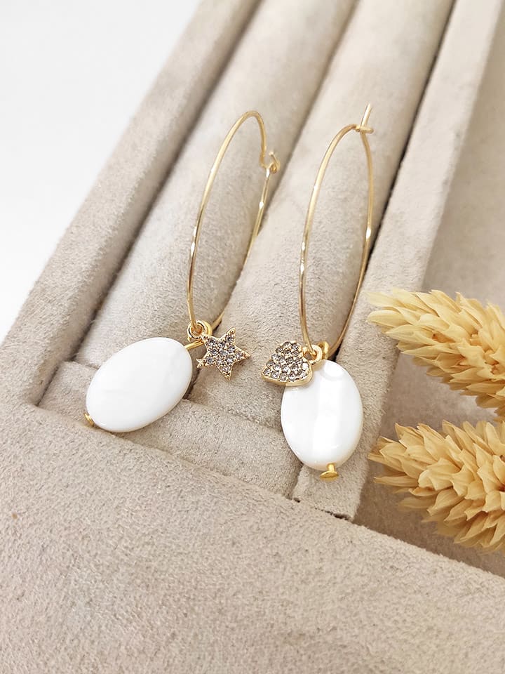 Nakkash Pozłacane kolczyki-kreole z masą perłową i cyrkoniami rozmiar: onesize