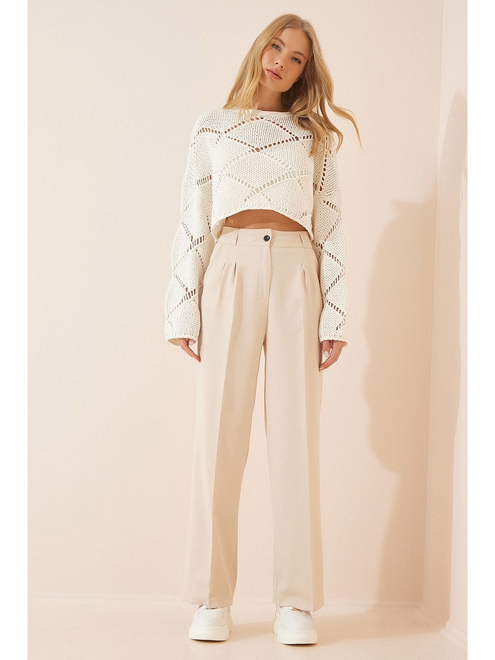 Happiness Istanbul Spodnie w kolorze kremowym rozmiar: 38