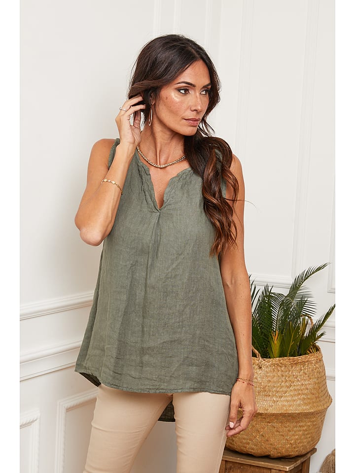 Fleur de Lin Lniany top "Harley" w kolorze oliwkowym rozmiar: XL