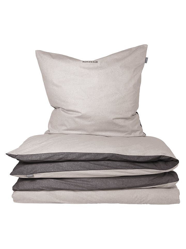 Schiesser Komplet pościeli flanelowej "Doubleface" w kolorze szarym rozmiar: onesize