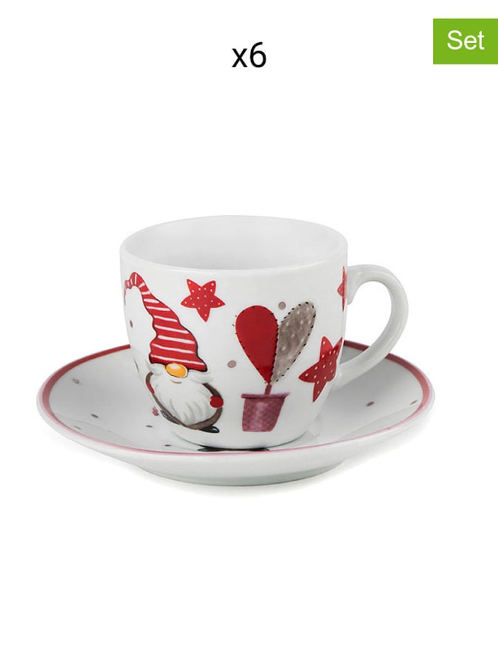 Trendy Kitchen by EXCÉLSA Filiżanki (6 szt.) "Gnomo" w kolorze biało-czerwonym do espresso - 90 ml rozmiar: onesize