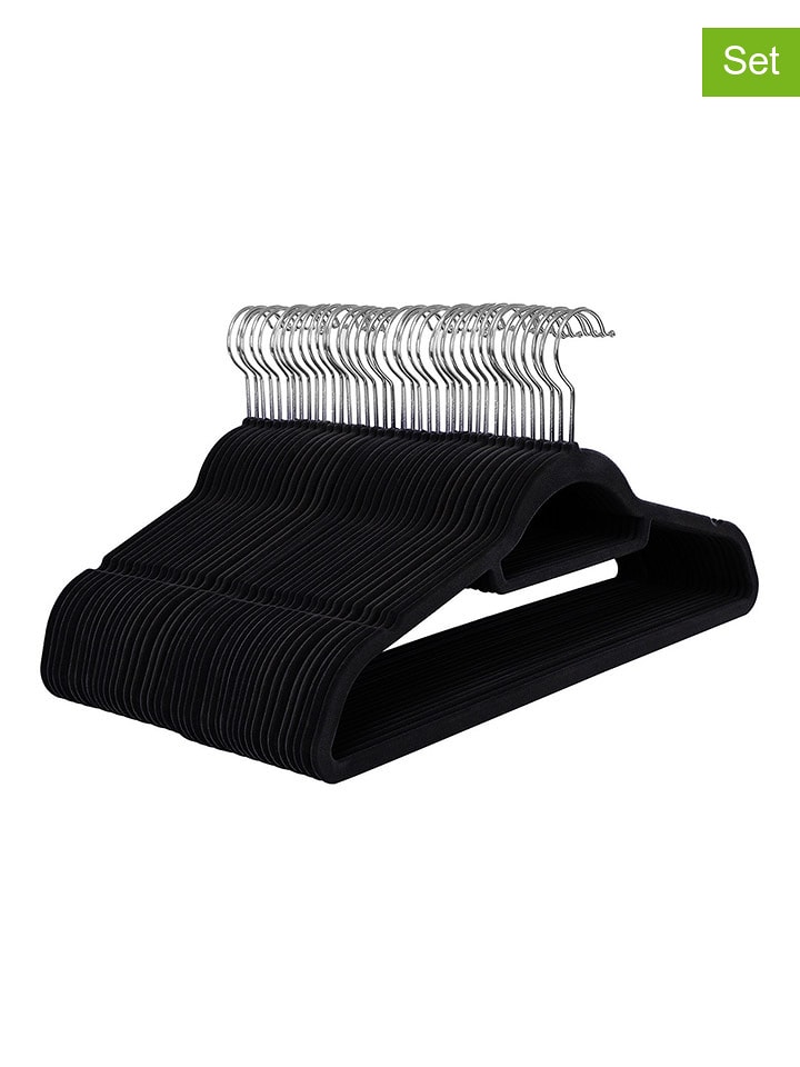 SONGMICS Wieszaki (50 szt.) w kolorze srebrno-czarnym na ubrania - 43,5 x 22,5 cm rozmiar: onesize