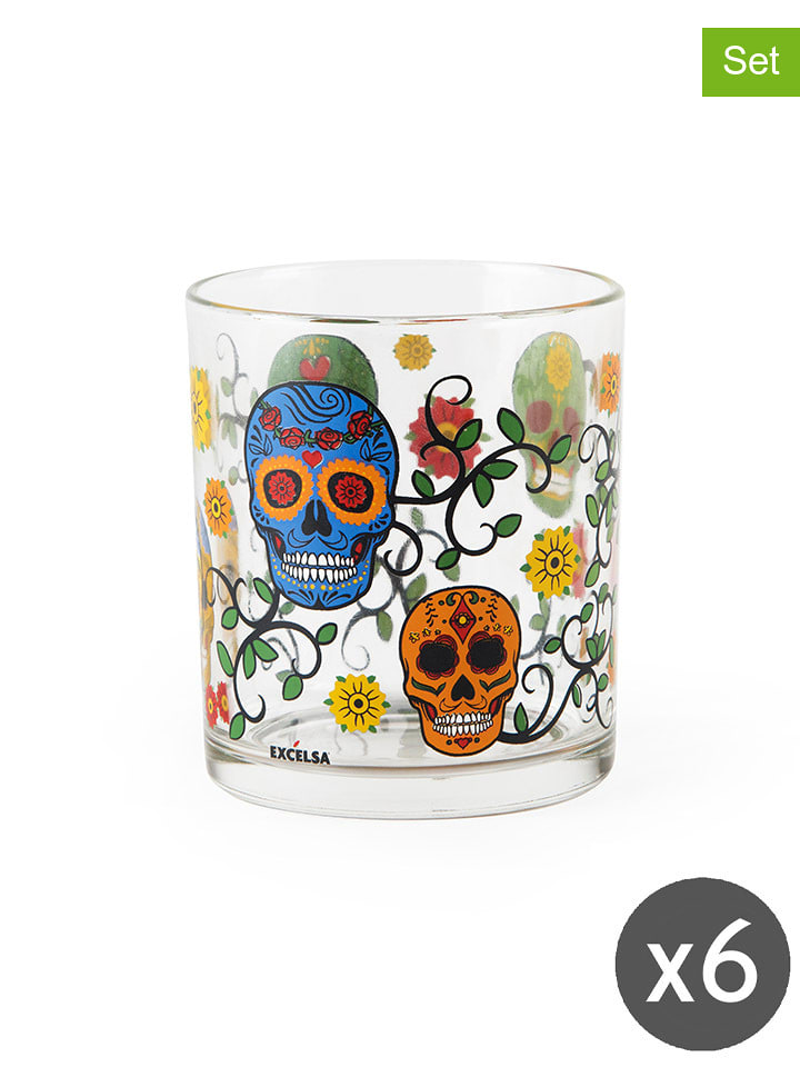 Trendy Kitchen by EXCÉLSA Szklanki (6 szt.) "Calavera" ze wzorem - 250 ml rozmiar: onesize