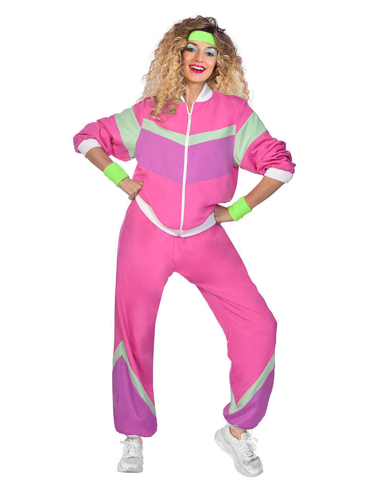 amscan 2-częściowy kostium "80s jogging suit" w kolorze różowo-fioletowo-zielonym rozmiar: S