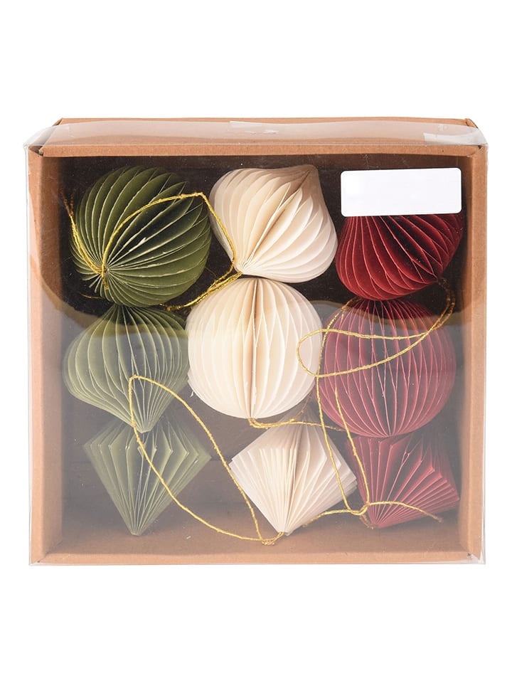 WellHome Zawieszki (9 szt.) w kolorze zielono-czerwono-kremowym na choinkę - dł. 18 cm rozmiar: onesize