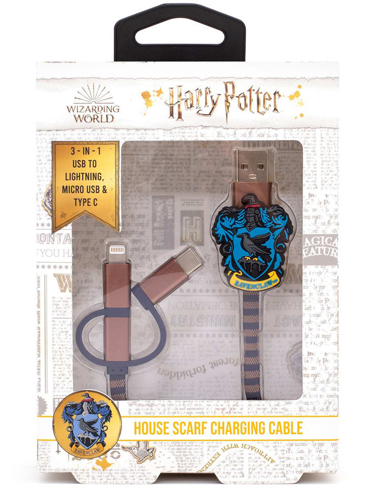 Harry Potter Kabel 3w1 "Hogwarts Ravenclaw" w kolorze złoto-niebieskim - dł. 80 cm rozmiar: onesize
