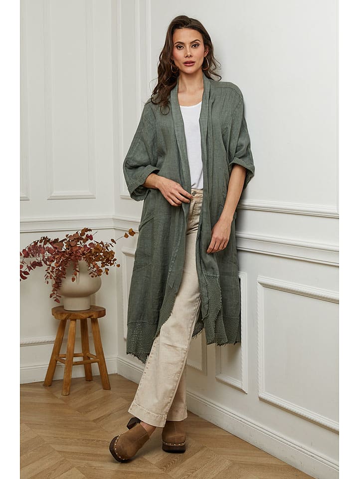 Plume Lniany kardigan w kolorze khaki rozmiar: XL