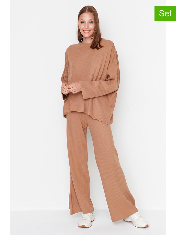 trendyol 2-częściowy zestaw w kolorze karmelowym rozmiar: L