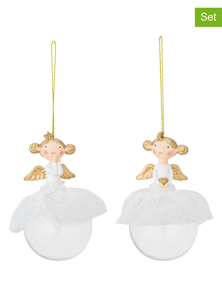 Bloomingville Zawieszki dekoracyjne (2 szt.) "Griselda" w kolorze białym - dł. 11,5 cm rozmiar: onesize