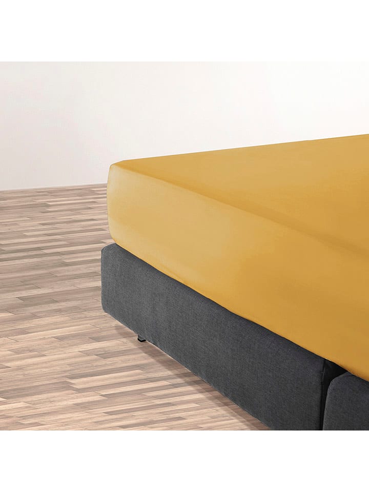 CXL by Christian Lacroix Satynowe prześcieradło w kolorze żółtym na gumce rozmiar: 180x200 cm