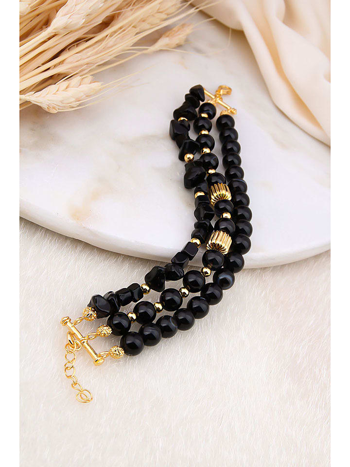 L'Atelier de Gaia Pozłacana bransoletka z onyksami rozmiar: onesize