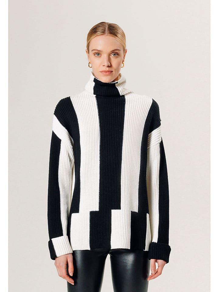 Rodier Wełniany sweter w kolorze czarno-białym rozmiar: XL