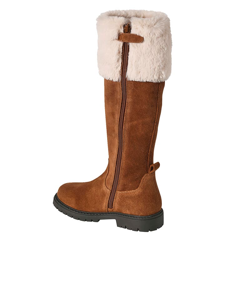 vertbaudet Skórzane kozaki w kolorze jasnobrązowym rozmiar: 24