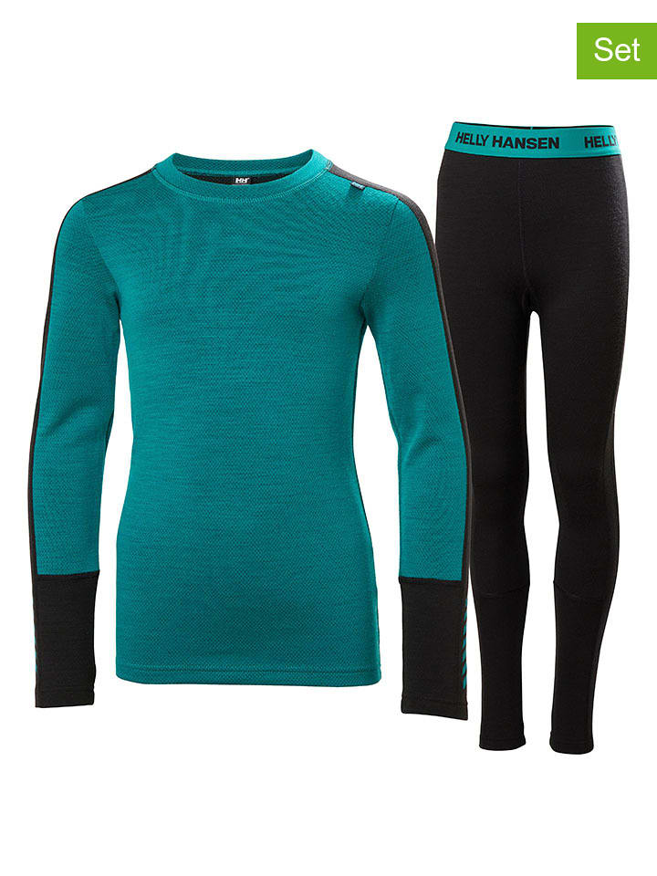 Helly Hansen 2-częściowy zestaw bielizny funkcyjnej w kolorze czarno-turkusowym rozmiar: 152