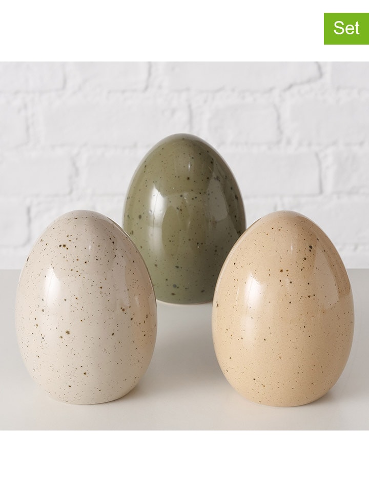 Boltze Dekoracje (3 szt.) w kolorze kremowo-beżowo-zielonym - wys. 12 x Ø 9 cm rozmiar: onesize