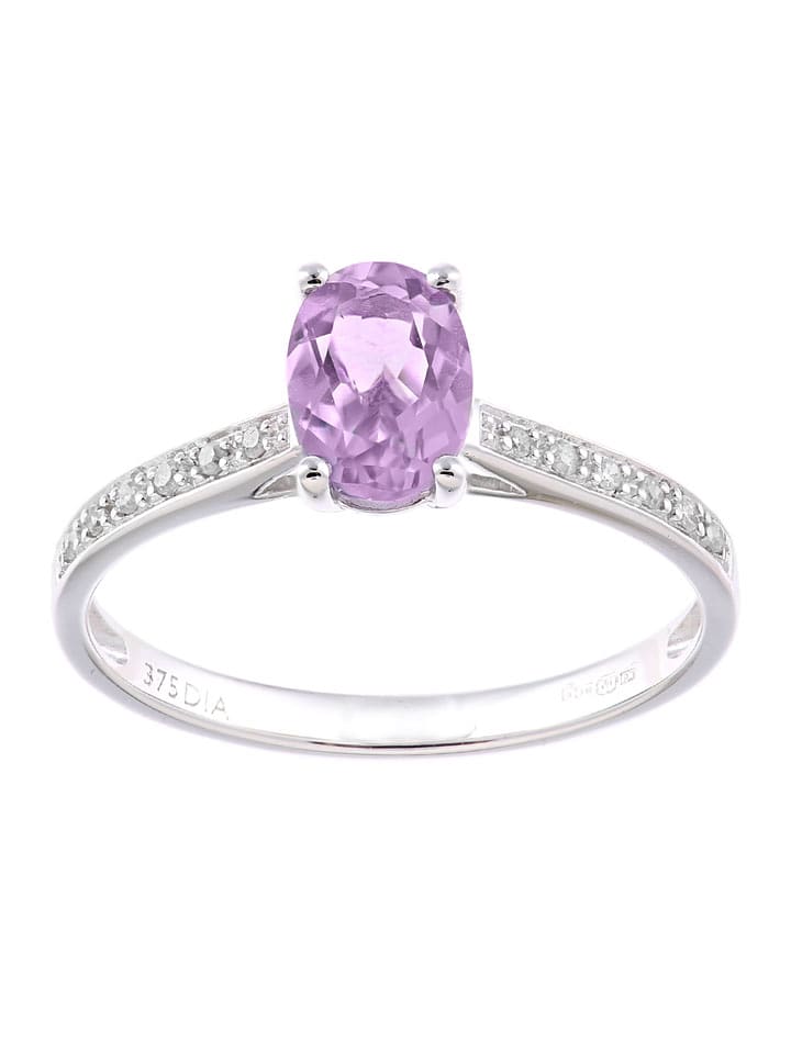 Revoni Złoty pierścionek z diamentami i ametystem rozmiar: 52