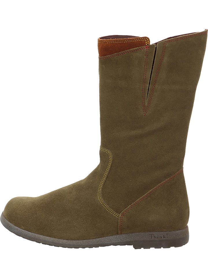 Think! Skórzane kozaki w kolorze khaki rozmiar: 37,5