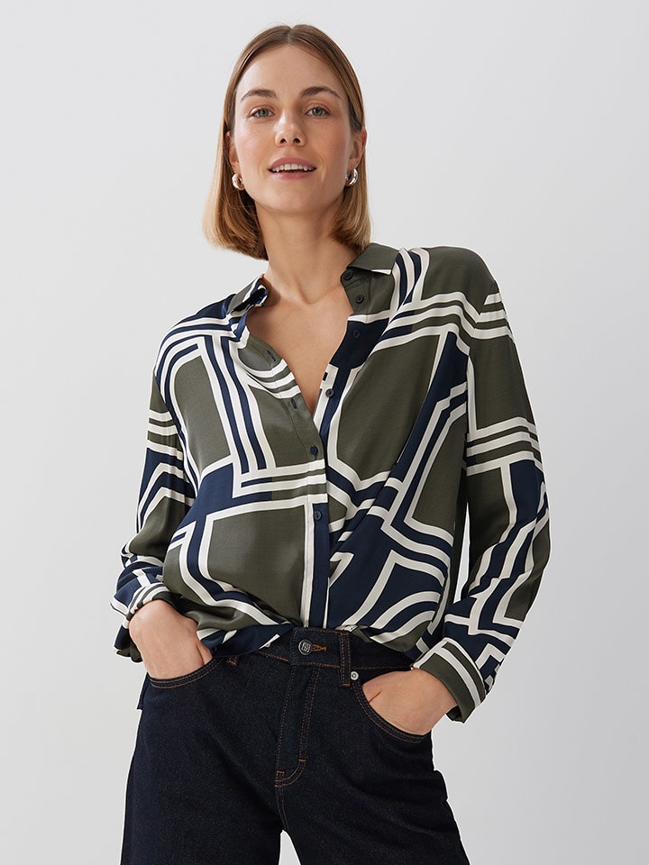 Someday Koszula "Zirvea" w kolorze oliwkowo-białym rozmiar: 38