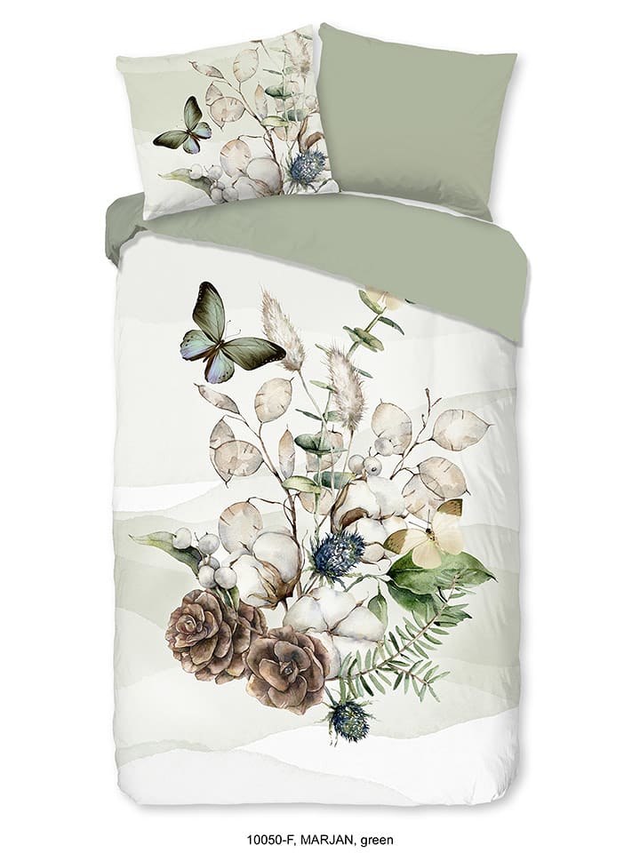 Good Morning Komplet pościeli flanelowej "Marjan" w kolorze zielono-kremowym rozmiar: 155x220 cm
