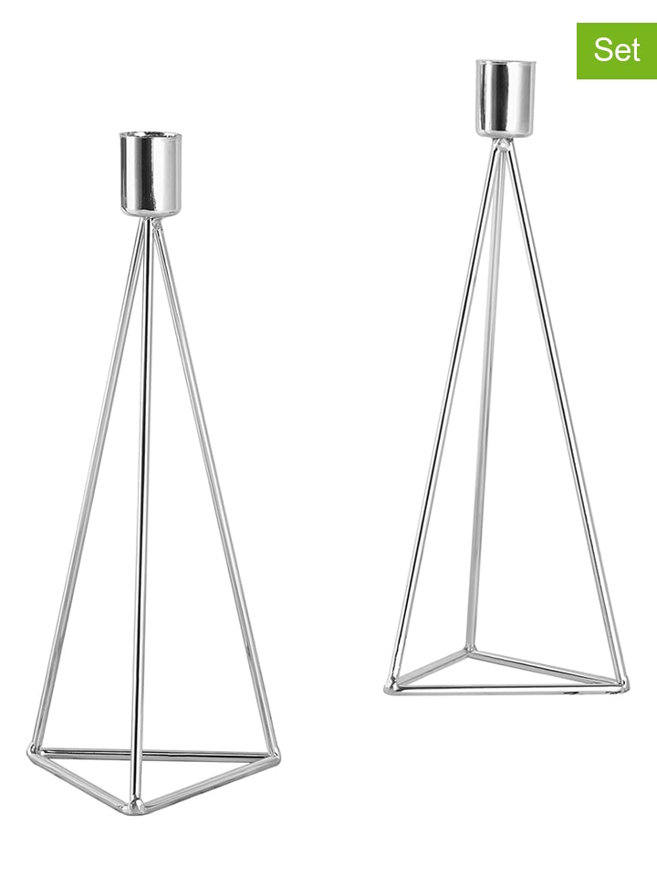 Echtwerk Świeczniki (2 szt.) "Diamond" w kolorze srebrnym - 9,5 x 24,5 x 9,5 cm rozmiar: onesize