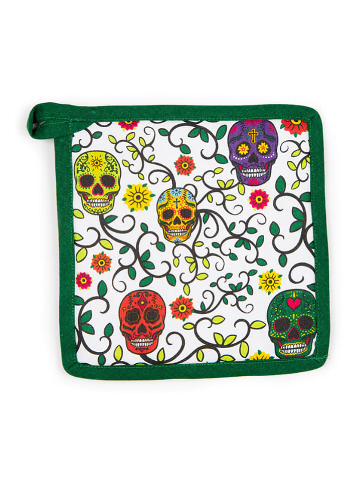 Trendy Kitchen by EXCÉLSA Łapka kuchenna "Calavera" w kolorze zielonym ze wzorem - 20 x 20 cm rozmiar: onesize