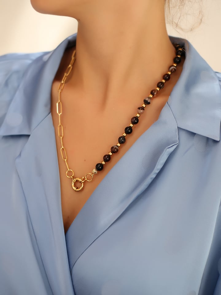 L'Atelier de Gaia Pozłacany naszyjnik z elementami ozdobnymi - dł. 50 cm rozmiar: onesize