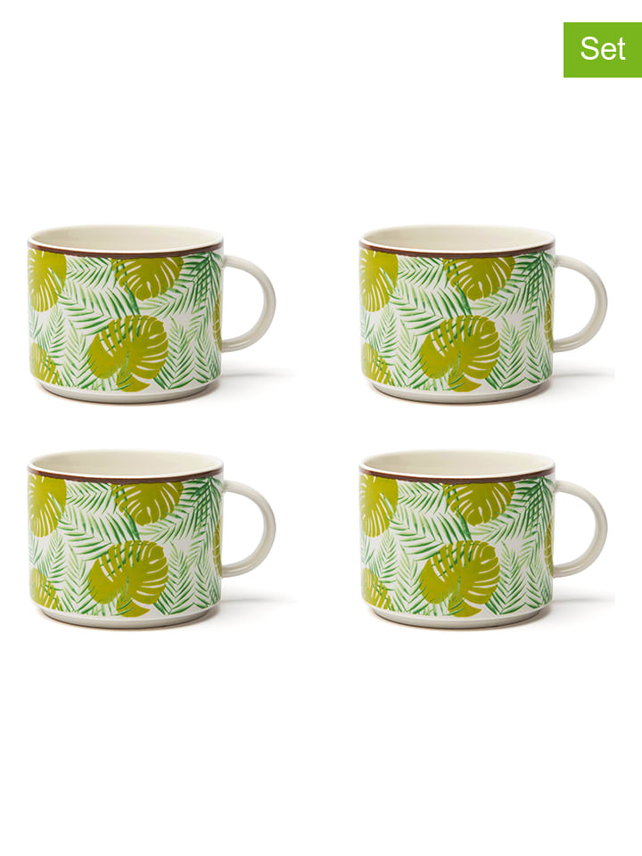 Trendy Kitchen by EXCÉLSA Kubki jumbo (4 szt.) "Foliage" w kolorze zielonym - 500 ml rozmiar: onesize