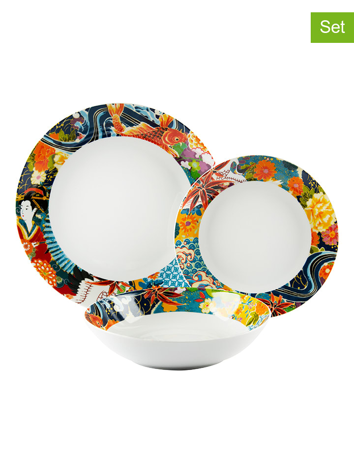 Trendy Kitchen by EXCÉLSA 18-częściowy zestaw talerzy "Nippon" ze wzorem rozmiar: onesize