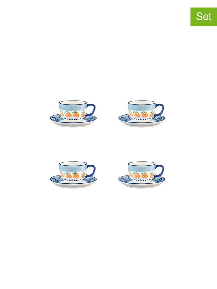 Björn Filiżanki (4 szt.) "Napoli" w kolorze biało-niebiesko-pomarańczowym - 210 ml rozmiar: onesize