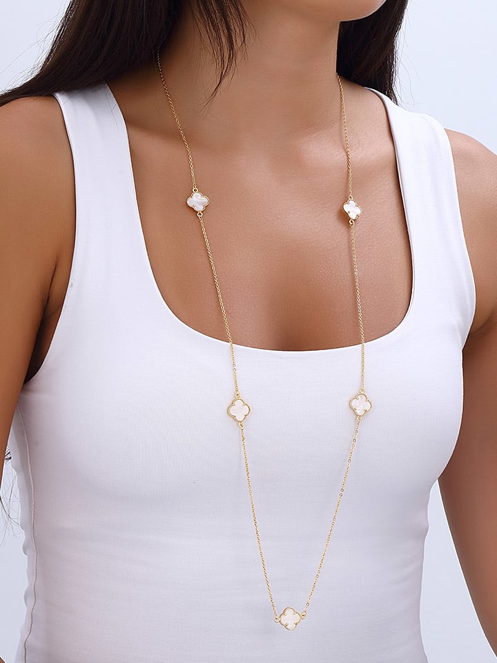 Nakkash Pozłacany naszyjnik z masą perłową i elementami ozdobnymi - dł. 80 cm rozmiar: onesize