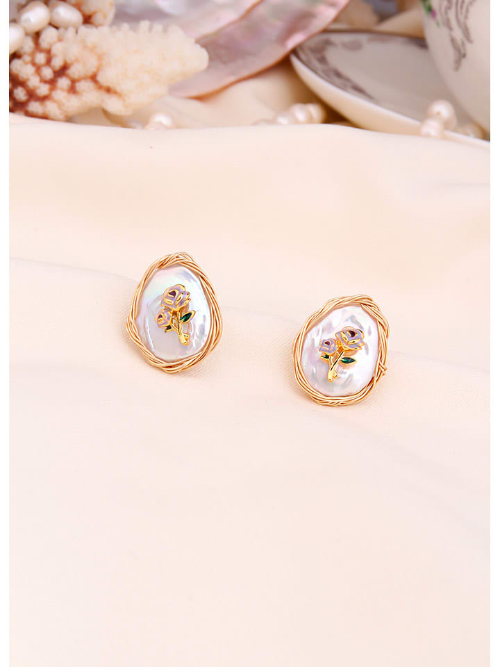 L'Atelier de Gaia Pozłacane kolczyki-wkrętki z masą perłową rozmiar: onesize