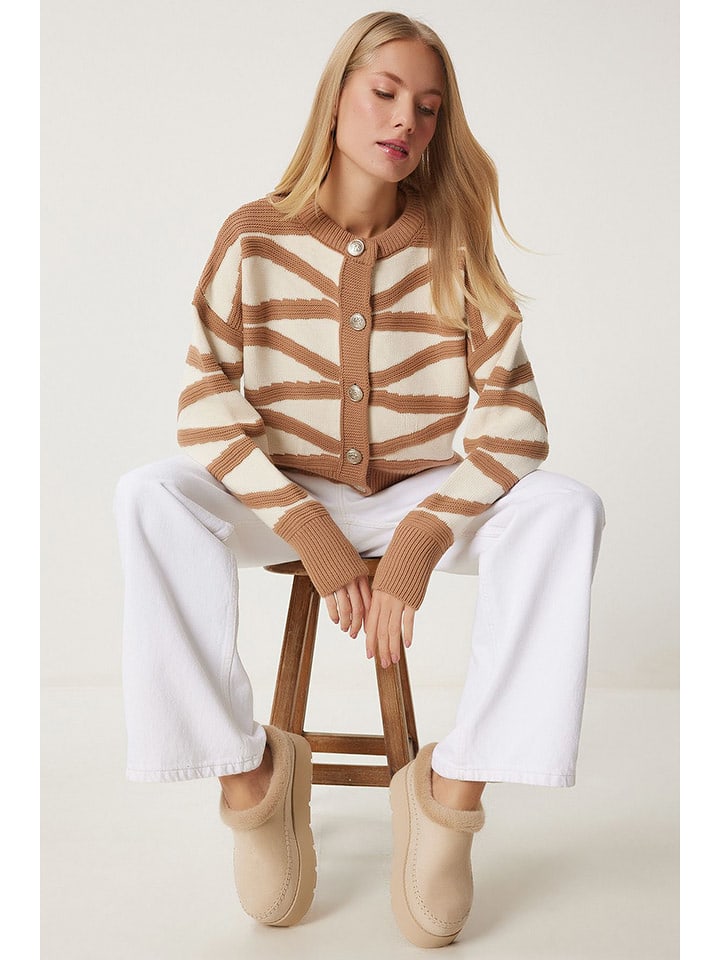 Happiness Istanbul Kardigan w kolorze kremowo-jasnobrązowym rozmiar: onesize