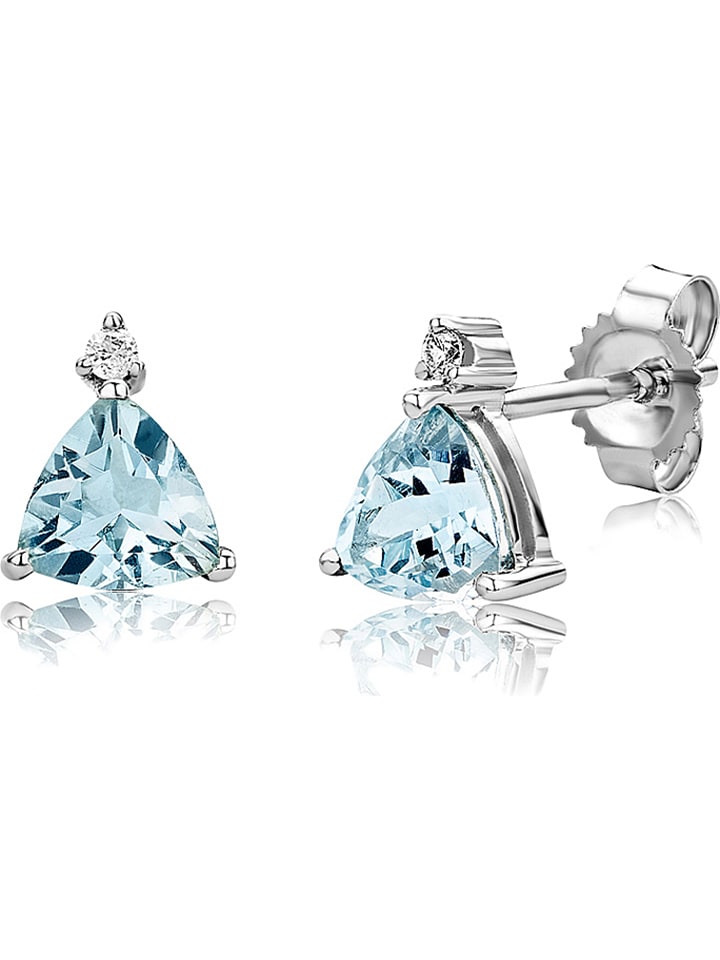 Revoni Złote kolczyki-wkrętki z diamentami i akwamarynami rozmiar: onesize