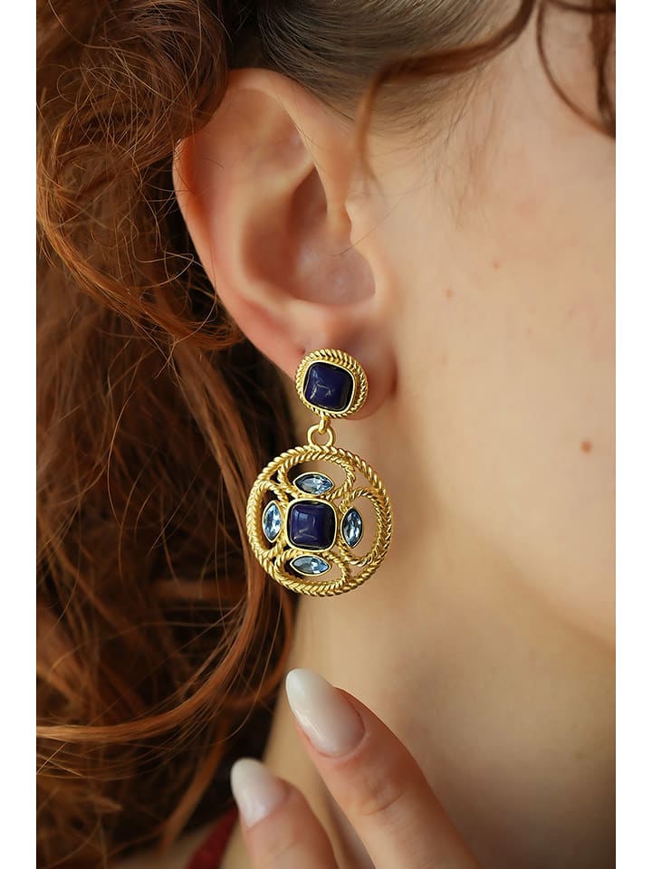 L'Atelier de Gaia Pozłacane kolczyki z lapis lazuli i cyrkoniami rozmiar: onesize