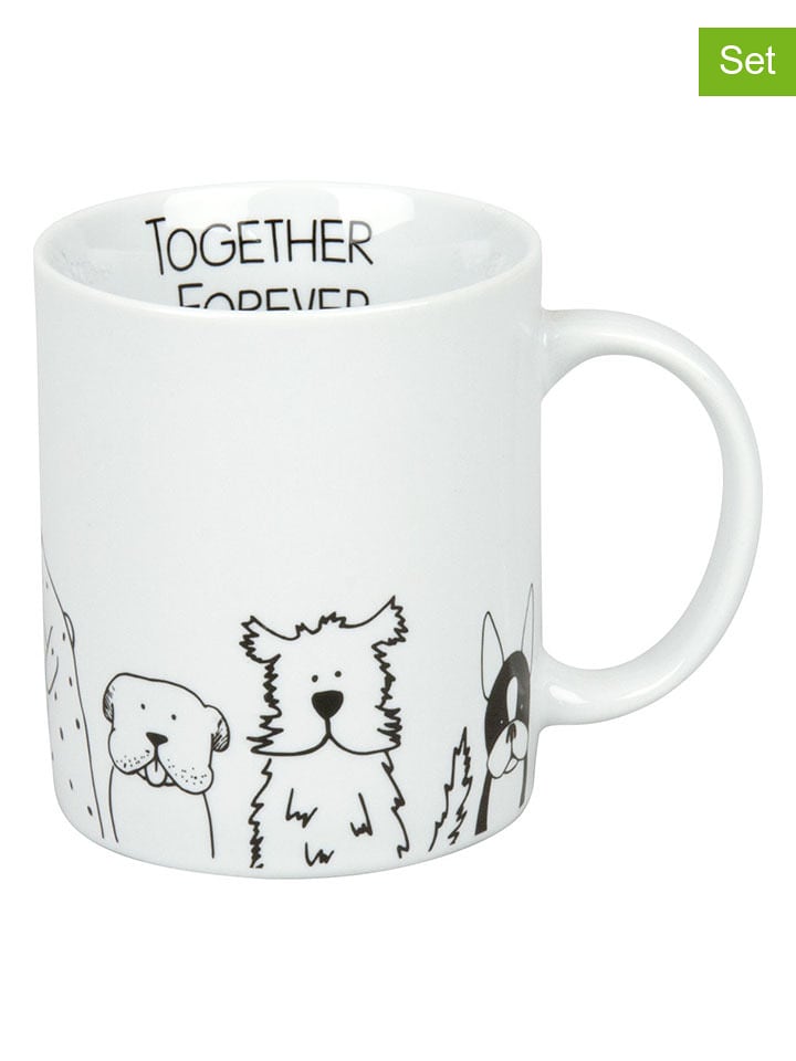 Könitz Kubki (2 szt.) "Funny dogs" w kolorze biało-czarnym do kawy - 330 ml rozmiar: onesize