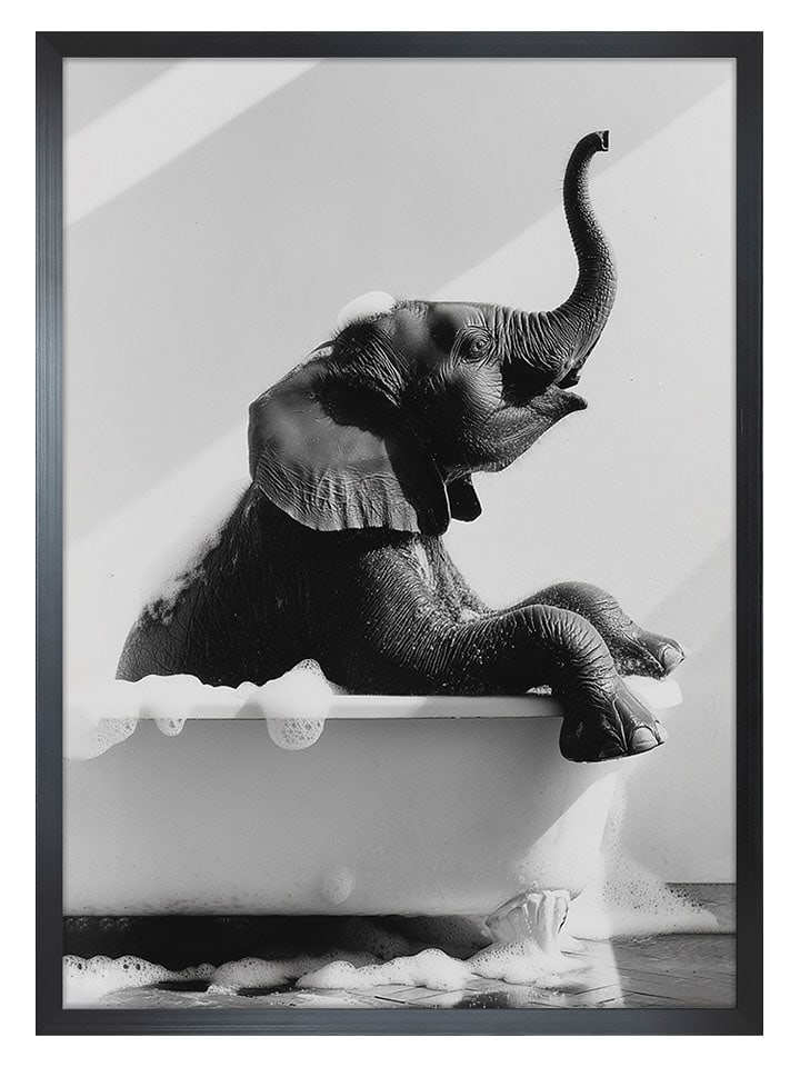 Ars Longa Druk artystyczny "Elephant In Bath" w ramce - 70 x 50 cm rozmiar: onesize