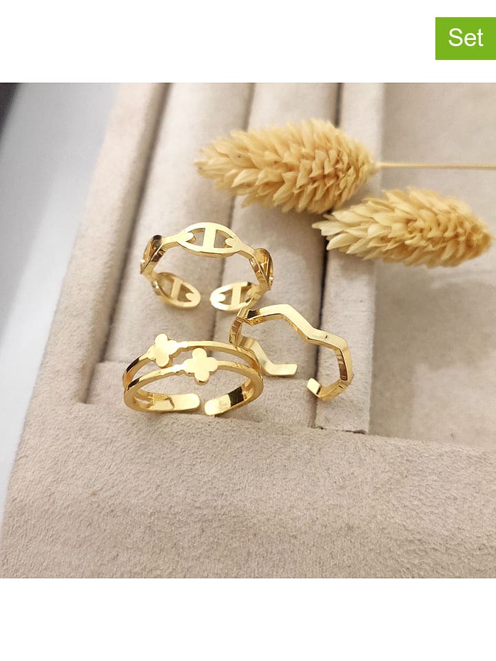 Nakkash Pozłacane pierścionki (3 szt.) rozmiar: onesize