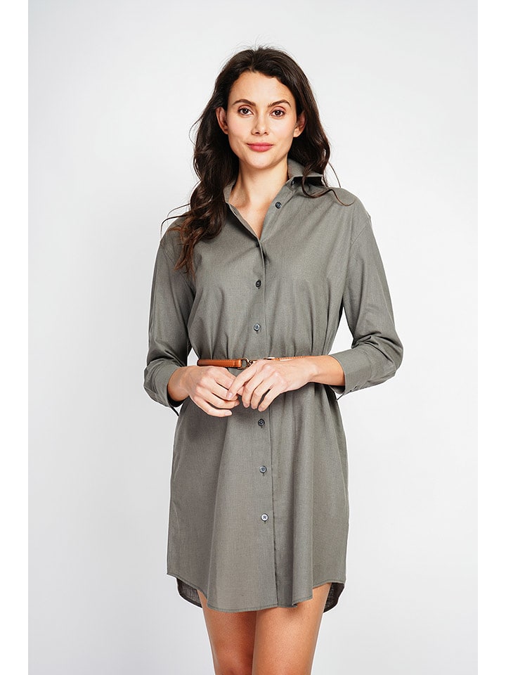 ASSUILI Lniana sukienka w kolorze khaki rozmiar: 40